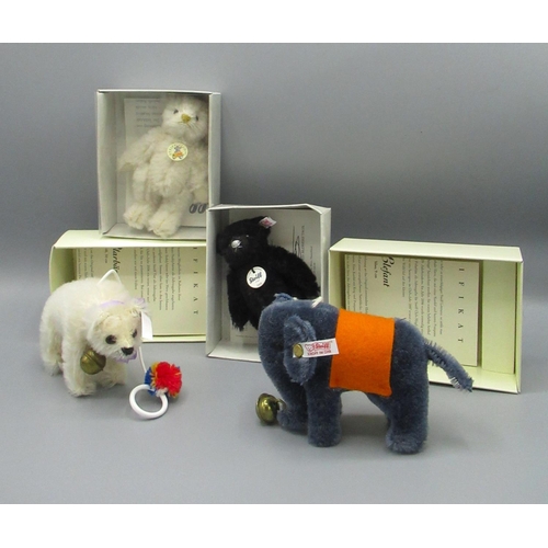 190 - Steiff club miniature bears including elephant in blue mohair, 9cm, Polar bear in white mohair, 10cm... 