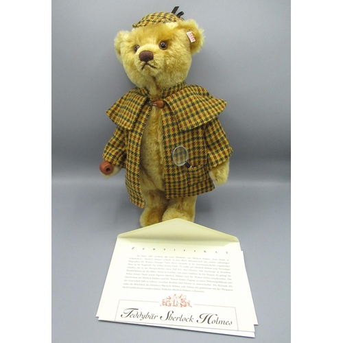 161 - Steiff Sherlock Holmes teddy bear in brown mohair, limited edition 1393/1500, H35cm, boxed with cert... 