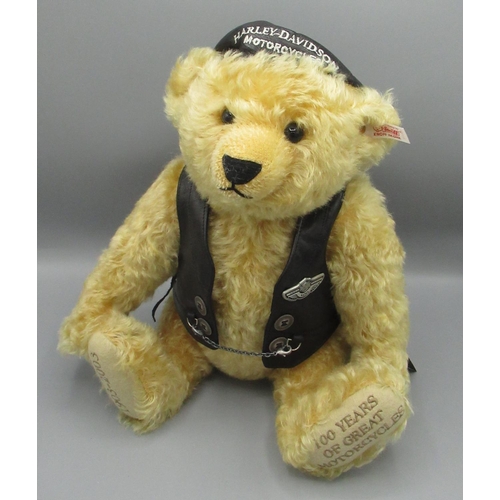 162 - Steiff 100 Years of Harley Davidson teddy bear in blonde mohair, limited edition 2836/5000, H40cm, b... 