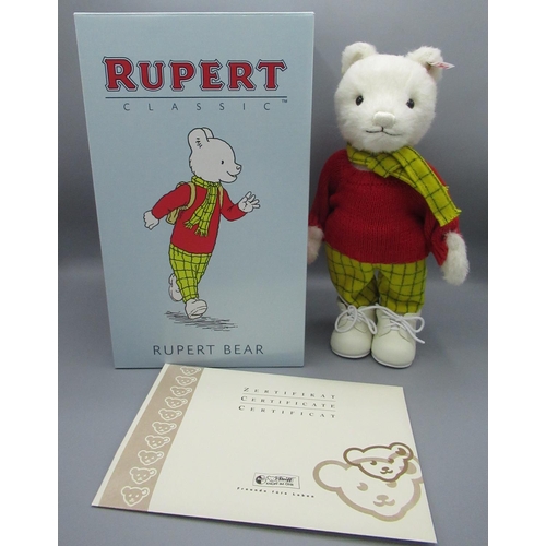 171 - Steiff Rupert Bear in white mohair, H28cm, limited edition 843/3000