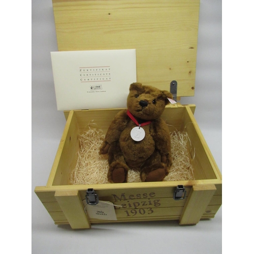 181 - Steiff Teddy Bear Messe Leipzig 1903 bear in brown mohair, H28cm, in wooden crate, limited edition n... 