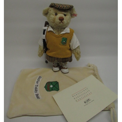 182 - Steiff Golfer Teddy Bear in blonde mohair, H32cm, limited edition 2803/3000, with certificate and du... 