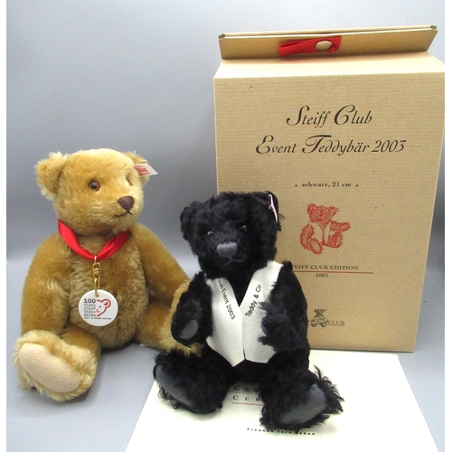 154 - Steiff club event teddy bear 2003 in black mohair, H21cm, limited edition no.2120, boxed with certif... 