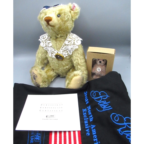 157 - Steiff Betsy Ross bear in off white mohair, H36cm, limited edition 221/1776, with certificate and du... 