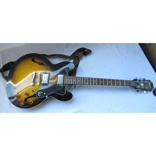 89 - Epiphone dot 6 string electric guitar, with vintage sunburst finish and black scratch plate, made in... 