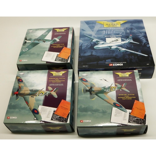 279 - Corgi Aviation Archive - four diecast model aircraft in 1:72 and 1:144 scale with original packaging... 