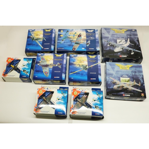 280 - Corgi Aviation Archive - nine diecast model aircraft in 1:72 and 1:144 scale with original packaging... 