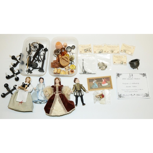 284 - Collection of 1:12 scale dolls house dolls and accessories, mostly Tudor style, including: Warwick M... 