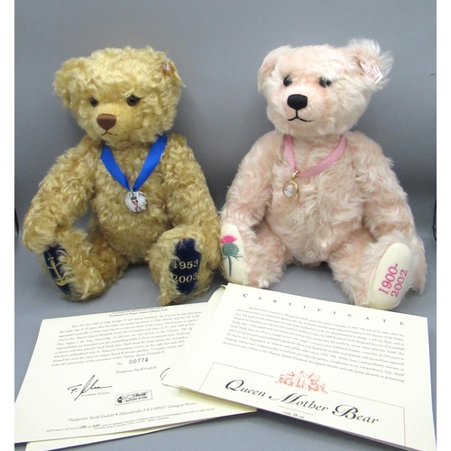 146 - Steiff Queen Mother Bear in rose mohair, H38cm, limited edition 848/2002 and a Steiff Coronation Bea... 