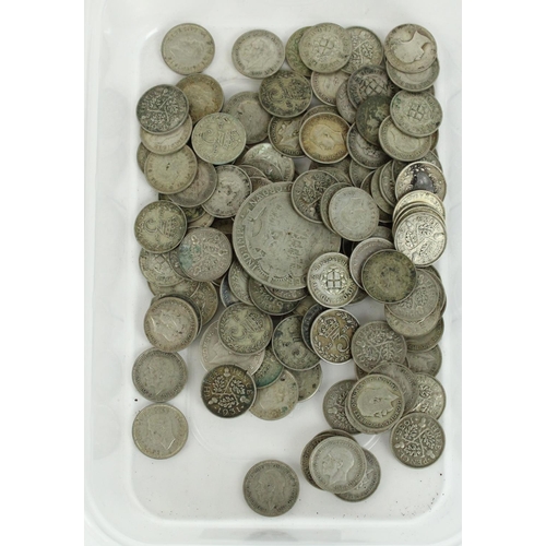 695 - Collection of post-1920 UK silver content coinage, mostly threepences.  Gross 182g