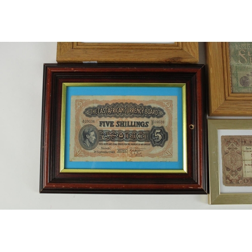 700 - Collection of framed and glazed world bank notes, to include early German Reichsbanfnotes, East Afri... 