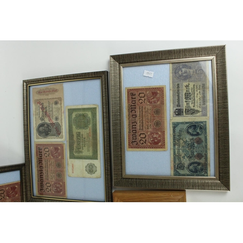 700 - Collection of framed and glazed world bank notes, to include early German Reichsbanfnotes, East Afri... 