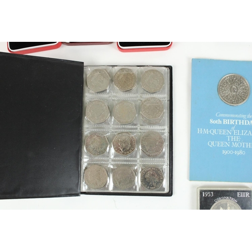 712 - Small selection of UK collectable 50p coins, examples Commonwealth games Glasgow, WWF, Sherlock Holm... 