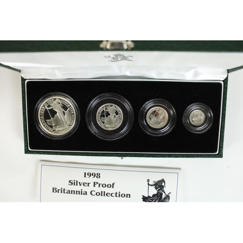 718 - Royal Mint 1998 Silver proof Britannia collection, encapsulated with original certs and presentation... 