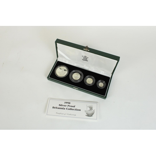 718 - Royal Mint 1998 Silver proof Britannia collection, encapsulated with original certs and presentation... 