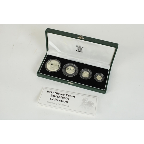 719 - Royal Mint 1997 Silver proof Britannia collection, encapsulated with original certs and presentation... 