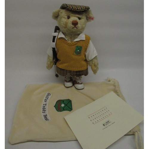 179 - Steiff Golfer Teddy Bear in blonde mohair, H32cm, limited edition 1542/3000, with certificate and du... 