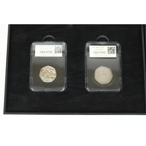 682 - Selection of datestamp coin sets to include 2021 Babbage 50p, 2021 Logie Baird 50p, 2021 Decimal Day... 