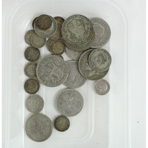 673 - Small selection of UK post-1920 0.500 silver content coinage, threepence through half crown, gross 1... 