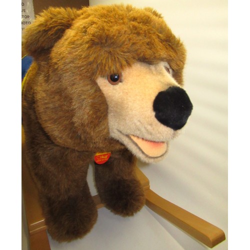 195A - Steiff bear rocker, in brown plush with blue Steiff sash, L106cm H63cm