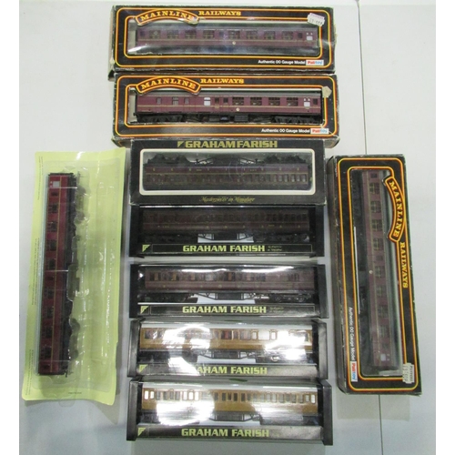 1075 - Collection of Mainline & Graham Farish OO gauge carriages, including BRSK Coach Maroon 2nd Class, et... 