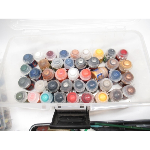 1440 - Collection of open and used Citadel paints, with brushes, Badger Airbrush precision spray set & a Cl... 