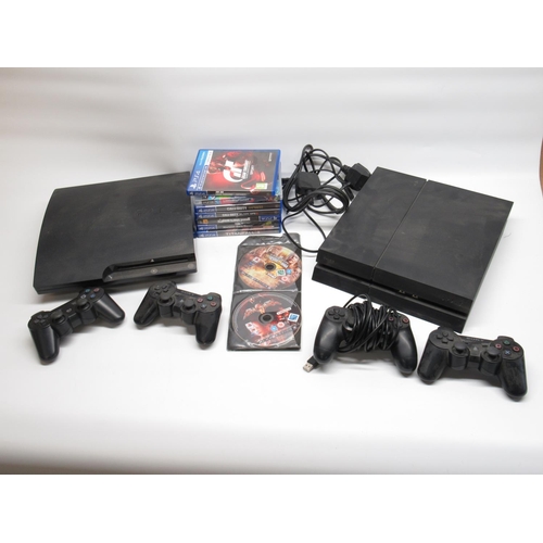 1445 - PS3 and PS4 Consoles, 4 controllers and games