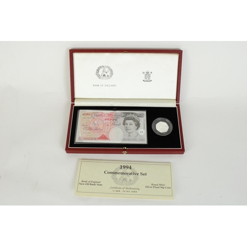 756 - Royal Mint 1994 commemorative set consisting Bank of England £50 bank note and silver proof 50p, in ... 