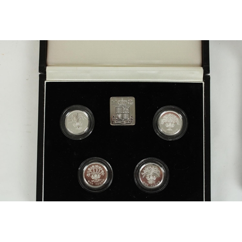 757 - Royal Mint 1984-1987 UK £1 silver proof piedfort collection together with a 1994-1997 silver proof p... 