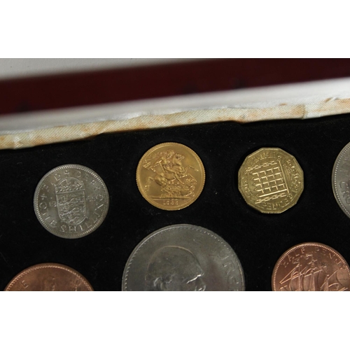 765 - ERII 1965 coin specimen set, including full gold sovereign, in original case