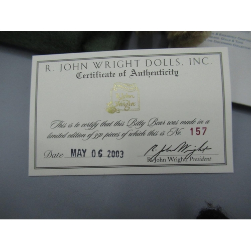 140 - R. John Wright Dolls Inc. Bitty Bear 157/350 in blonde mohair with blue ruff, with certificate and d... 