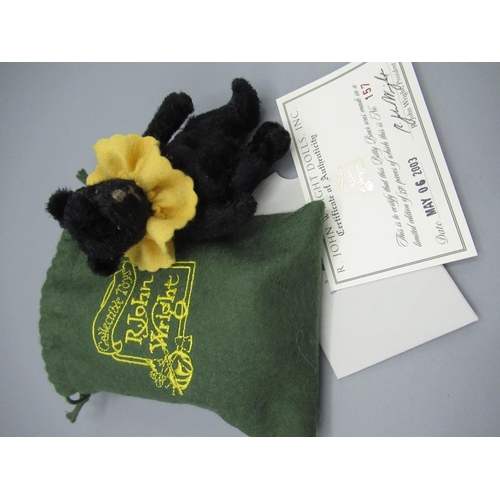 141 - R. John Wright Dolls Inc. Bitty Bear 157/350 in black mohair with yellow ruff, with certificate and ... 