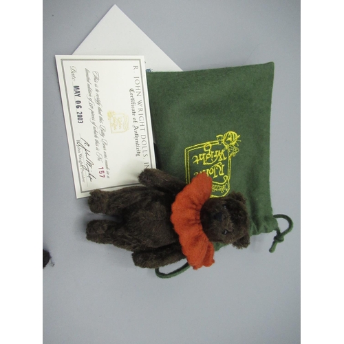 142 - R. John Wright Dolls Inc. Bitty Bear 157/350 in brown mohair with red ruff, with certificate and dus... 