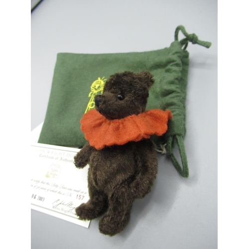 142 - R. John Wright Dolls Inc. Bitty Bear 157/350 in brown mohair with red ruff, with certificate and dus... 