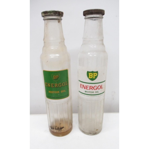 735 - Two BP Energol oil bottles, both with bottle caps