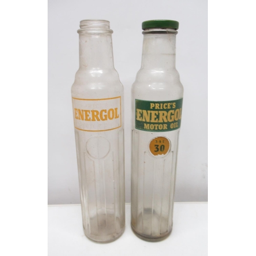 736 - Two Price's Energol glass oil bottles, one with a BP Energol bottle cap