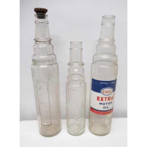 738 - Essolube quart and pint oil bottles with a Esso Extra Motor Oil glass oil bottle (3)