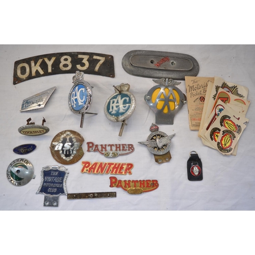 898 - Collection of vehicle and motorbike manufacturers, AA and RAC bonnet and tank badges including Panth... 