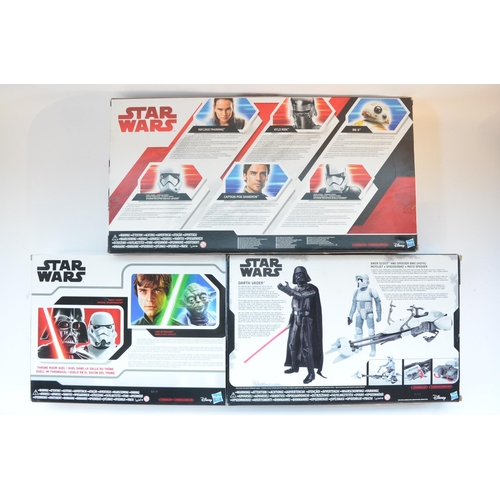 263 - Three boxed unopened (still factory sealed) Disney Hasbro action figure sets: Darth Vader Biker Scou... 