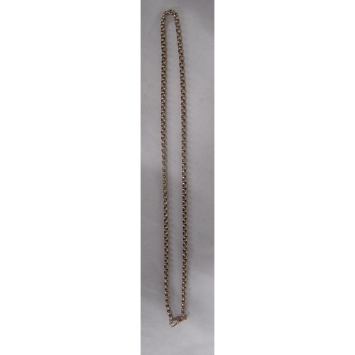 959 - Yellow metal belcher chain necklace, un-hallmarked, the gold lobster claw clasp stamped 9KT, 14.7g