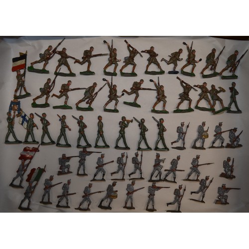 182 - Collection of vintage half relief lead cast soldier figures, no manufacturers marks, (2 boxes) Some ... 