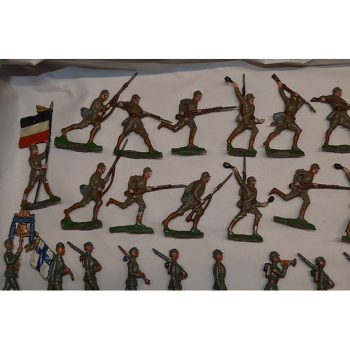 182 - Collection of vintage half relief lead cast soldier figures, no manufacturers marks, (2 boxes) Some ... 