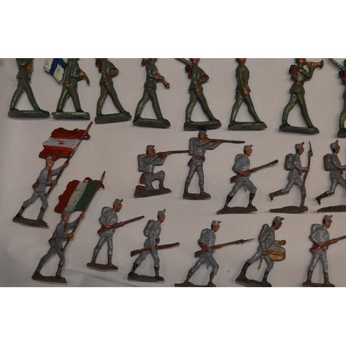 182 - Collection of vintage half relief lead cast soldier figures, no manufacturers marks, (2 boxes) Some ... 