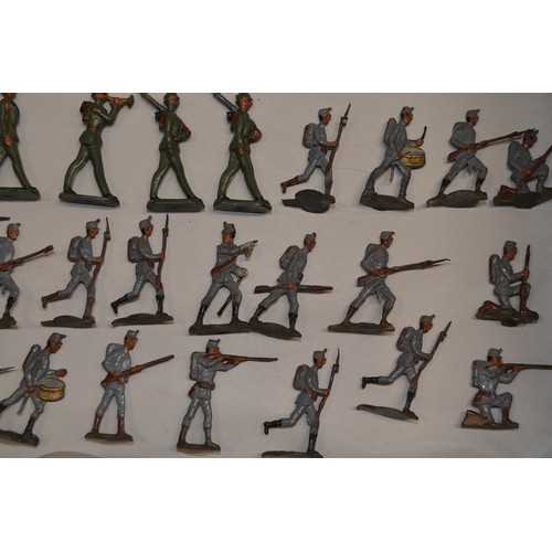 182 - Collection of vintage half relief lead cast soldier figures, no manufacturers marks, (2 boxes) Some ... 