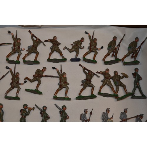 182 - Collection of vintage half relief lead cast soldier figures, no manufacturers marks, (2 boxes) Some ... 