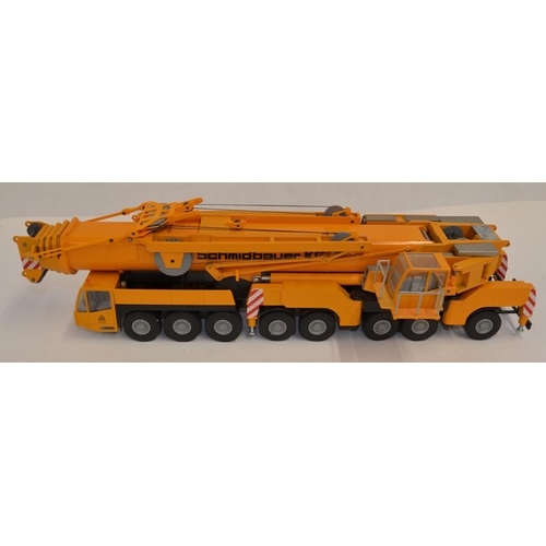 402 - Boxed 1/50 scale diecast Demag AC 500-1, yellow Schmidbauer KG livery mobile crane model by Conrad (... 