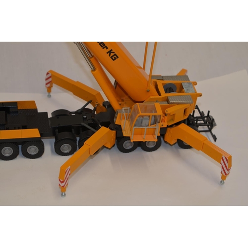 402 - Boxed 1/50 scale diecast Demag AC 500-1, yellow Schmidbauer KG livery mobile crane model by Conrad (... 