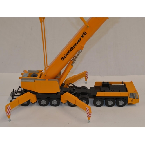 402 - Boxed 1/50 scale diecast Demag AC 500-1, yellow Schmidbauer KG livery mobile crane model by Conrad (... 