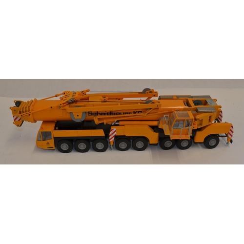 402 - Boxed 1/50 scale diecast Demag AC 500-1, yellow Schmidbauer KG livery mobile crane model by Conrad (... 