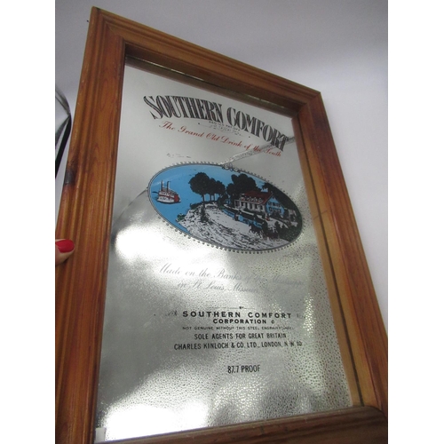 364 - Southern Comfort advertising mirror, in pine frame, 41cm x 27cm